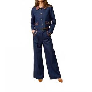 NEW LALAVON leather trim pants in dark denim
